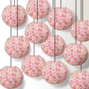 12 PACK | 14" Liberty Print Fuchsia Rose Floral Pattern Paper Lantern, Design by Esper