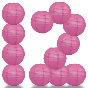 12 PACK |  Fuchsia / Hot Pink Crisscross Ribbing, Hanging Paper Lantern Combo Set