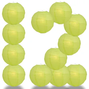 12 PACK |  Light Lime Crisscross Ribbing, Hanging Paper Lantern Combo Set