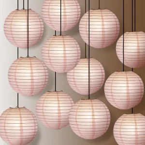 12 PACK | Pink Even Ribbing Round Paper Lantern, Hanging Combo Set