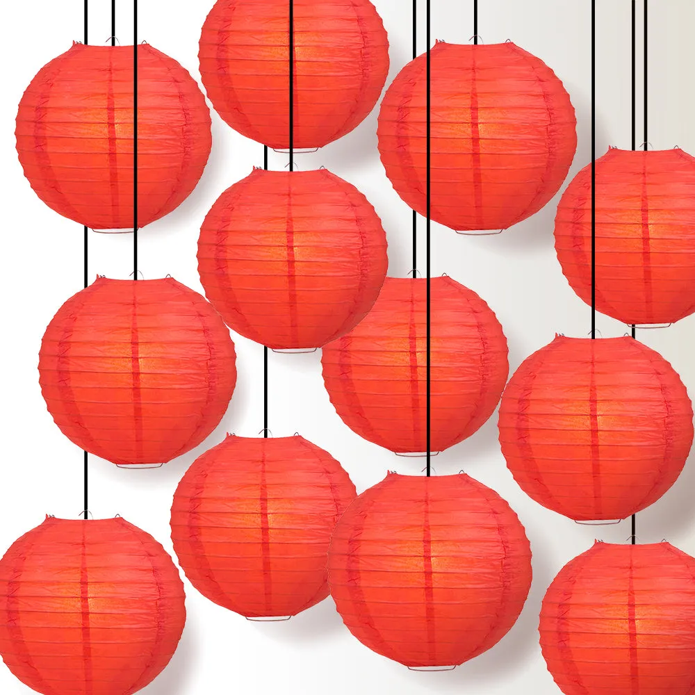 12 PACK | Red Even Ribbing Round Paper Lantern, Hanging Combo Set