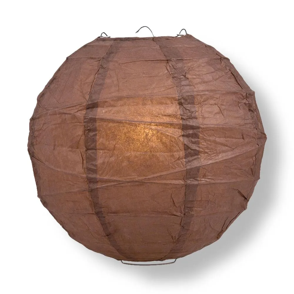 12" Brown Round Paper Lantern, Crisscross Ribbing, Chinese Hanging Wedding & Party Decoration