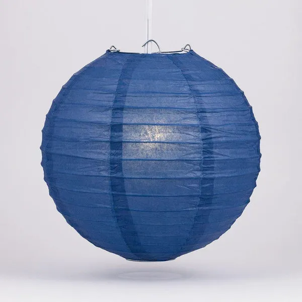 12" Navy Blue Round Paper Lantern, Even Ribbing, Chinese Hanging Wedding & Party Decoration