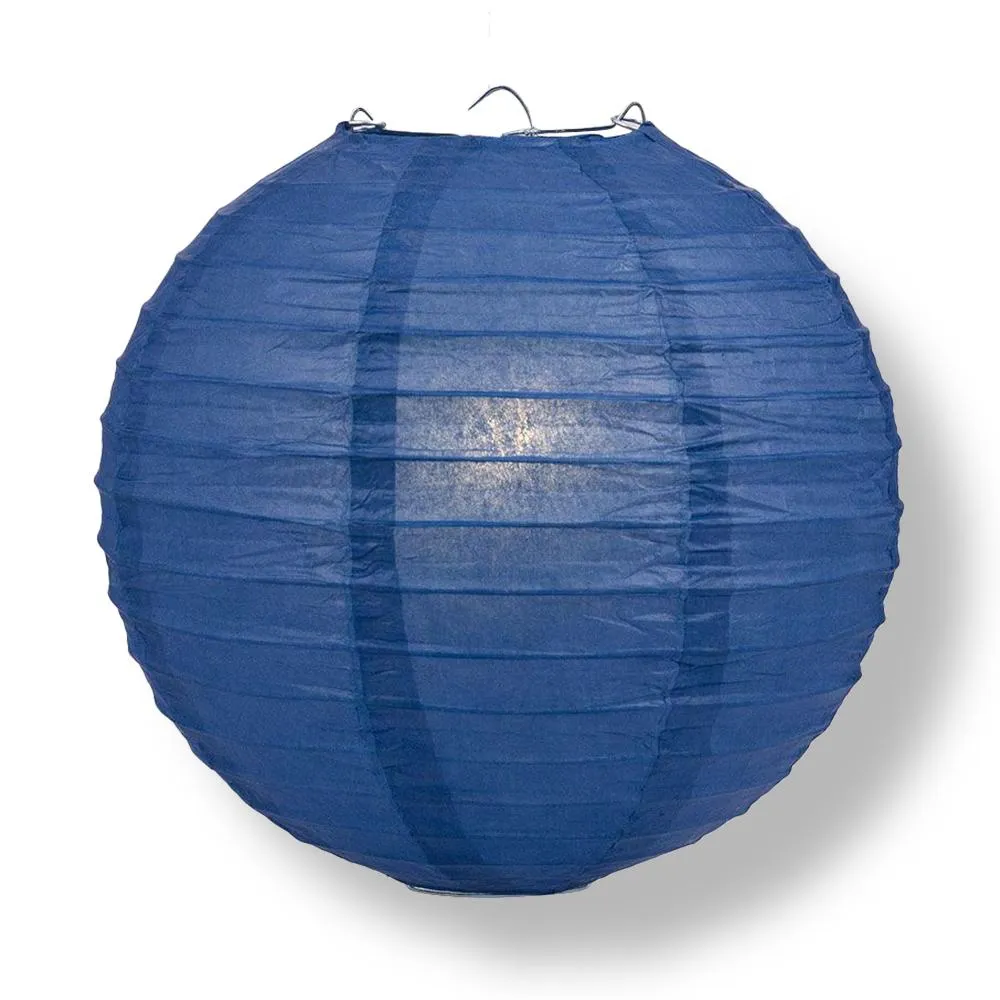 12" Navy Blue Round Paper Lantern, Even Ribbing, Chinese Hanging Wedding & Party Decoration