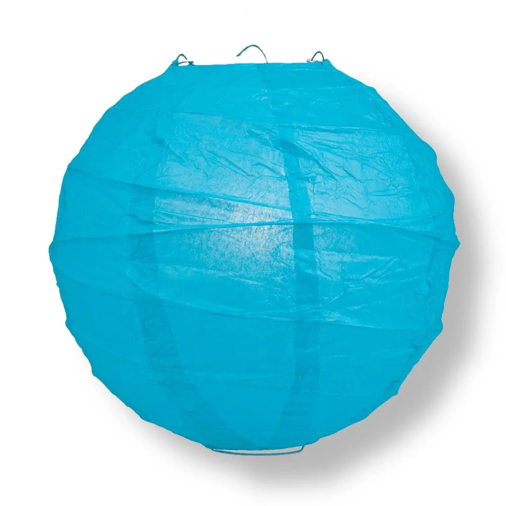 12" Turquoise Round Paper Lantern, Crisscross Ribbing, Chinese Hanging Wedding & Party Decoration