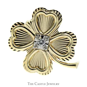 4 Leaf Clover Pin with Diamond Accent in 10k Yellow Gold