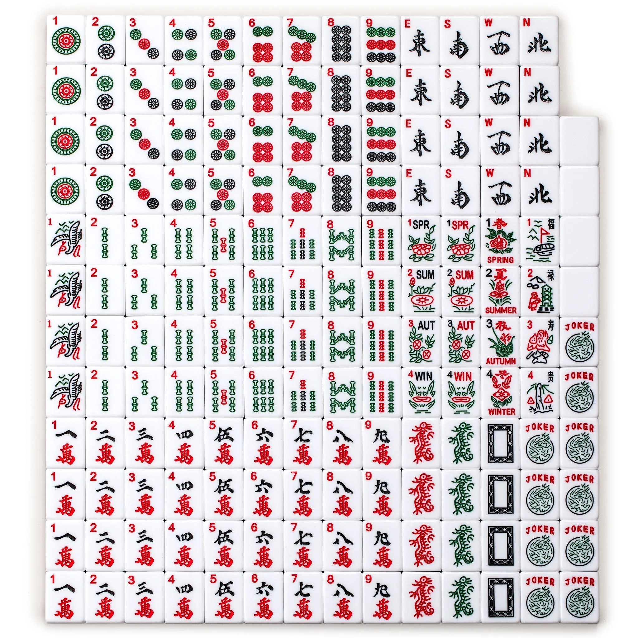 American Mahjong Set, "Koi Fish" with Green Soft Case, Four Wooden All-in-One Racks with Pushers, Wind Indicator, Dice, Scoring Coins