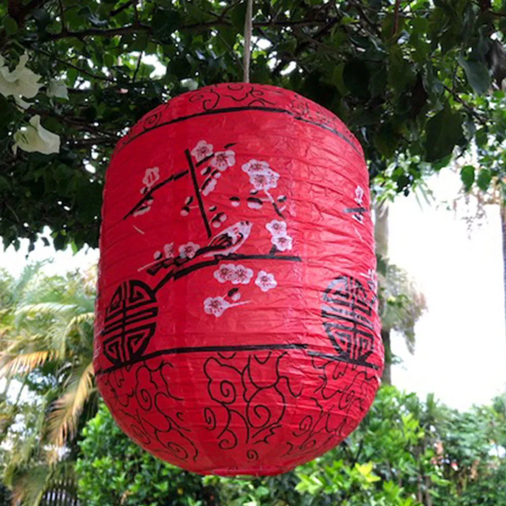 CLEARANCE SALE - Cherry blossoms and birds red paper lantern (cylinder 25 x 35cm)