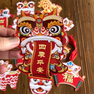 DIY Kit - Chinese Lion hanging decorations (12 cards and ribbon)