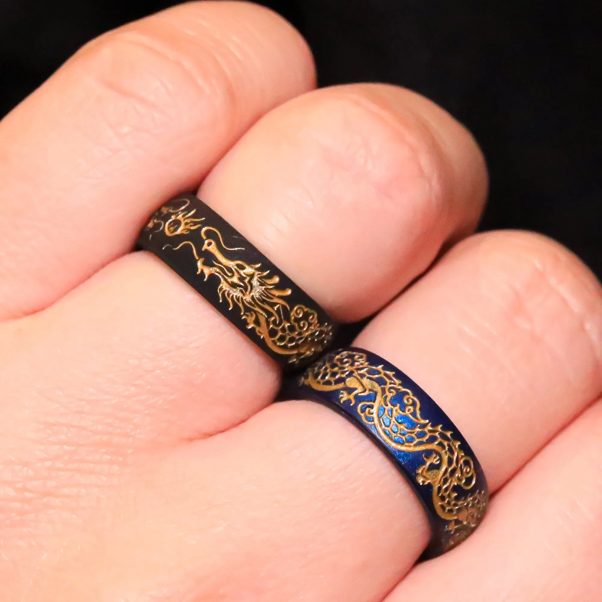 Dragon Silicone Ring, Engraved with Gold Inlay