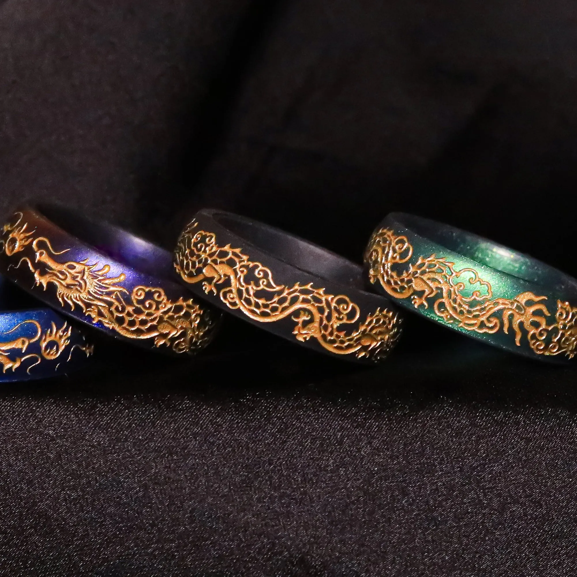 Dragon Silicone Ring, Engraved with Gold Inlay