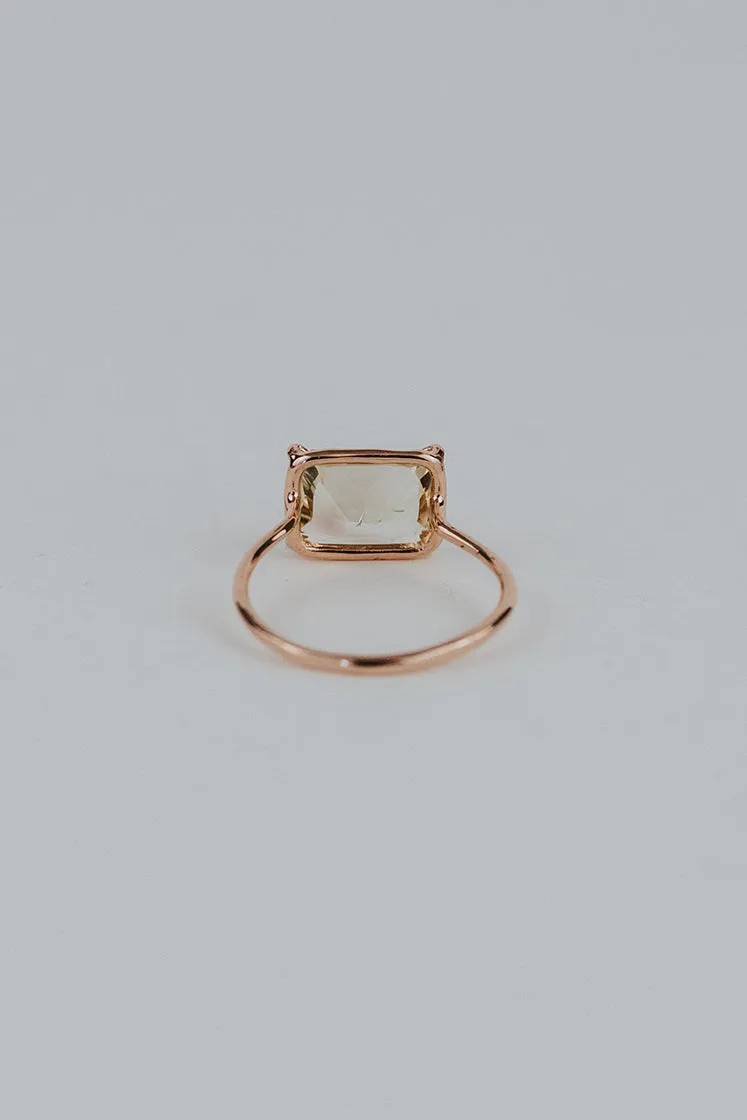 Emerald Cut Sunstone Ring - 14K Rose Gold