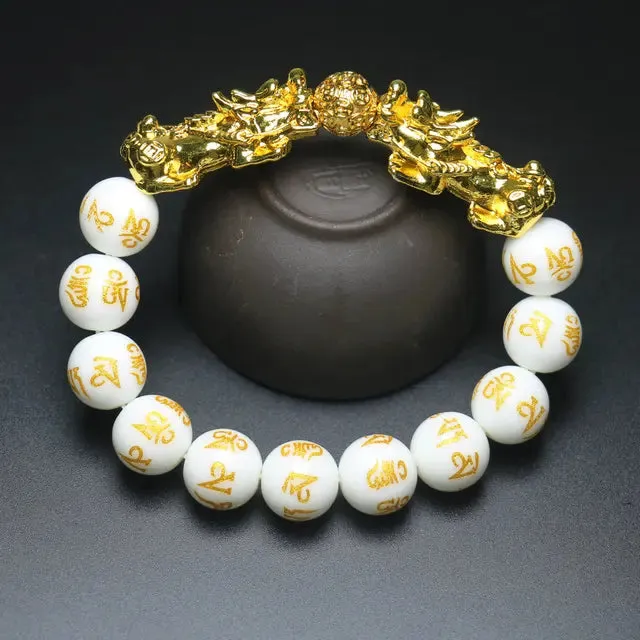 Feng Shui Wealth White Mantra Beads Bracelet White Crystals Lucky Bracelet