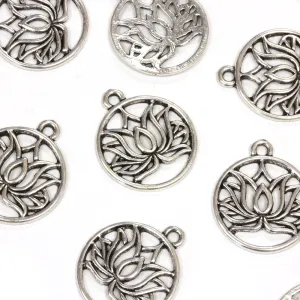 Framed Lotus Flower Antique Silver 20mm - Pack of 20