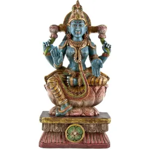 Goddess Laxmi Wooden Statue Antique - 24"H