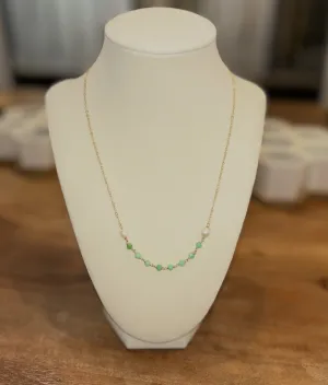 Gold Filled Chrysoprase and Pearl Necklace