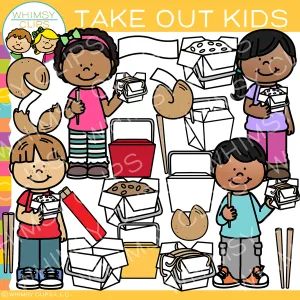 Kids Eat Takeout Clip Art