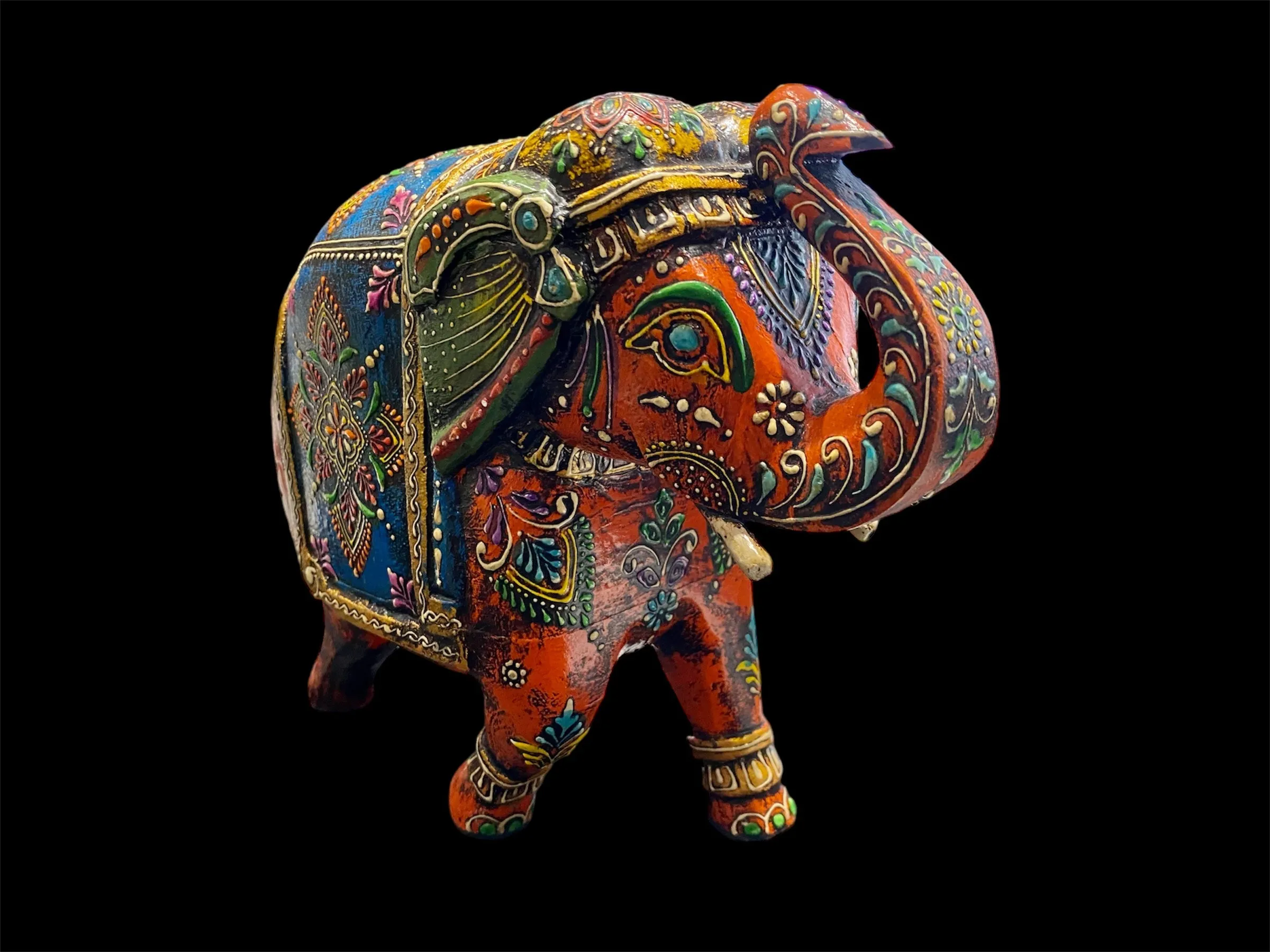 Large Painted Wood Elephant Statue