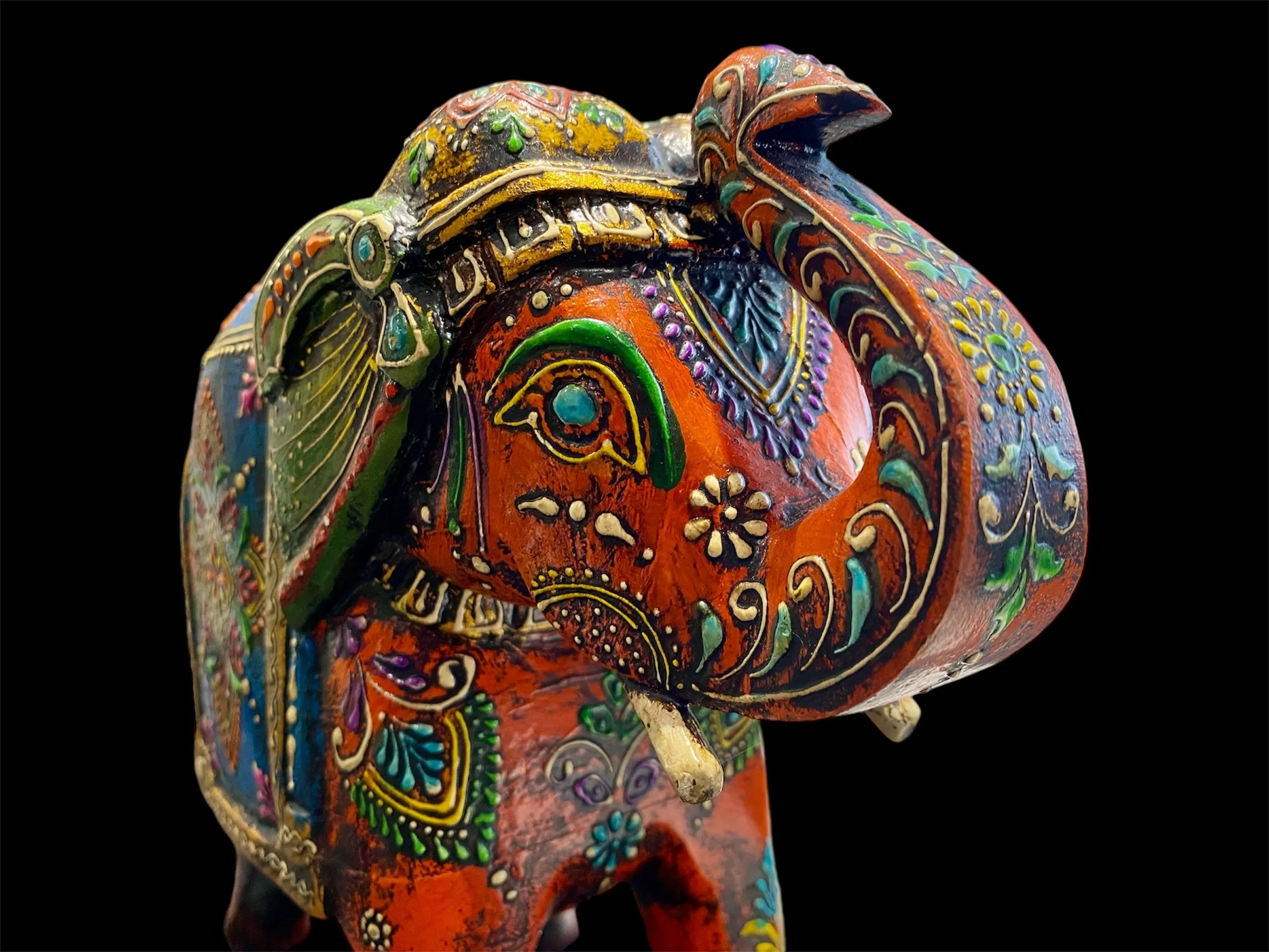 Large Painted Wood Elephant Statue