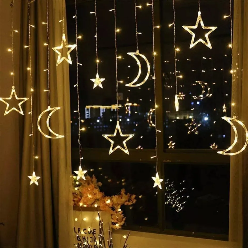 Led Mubarak Star Moon Curtain String Lights