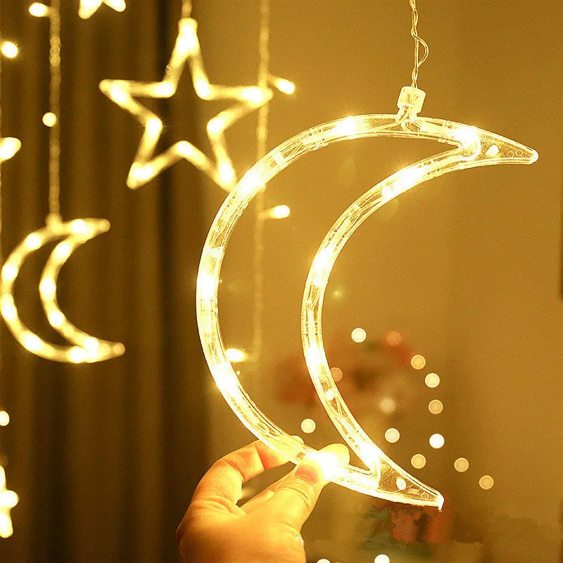 Led Mubarak Star Moon Curtain String Lights