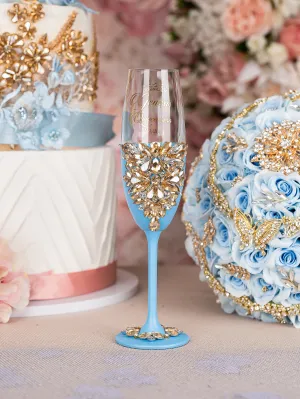 Light Blue Gold 1 quinceanera champagne glass