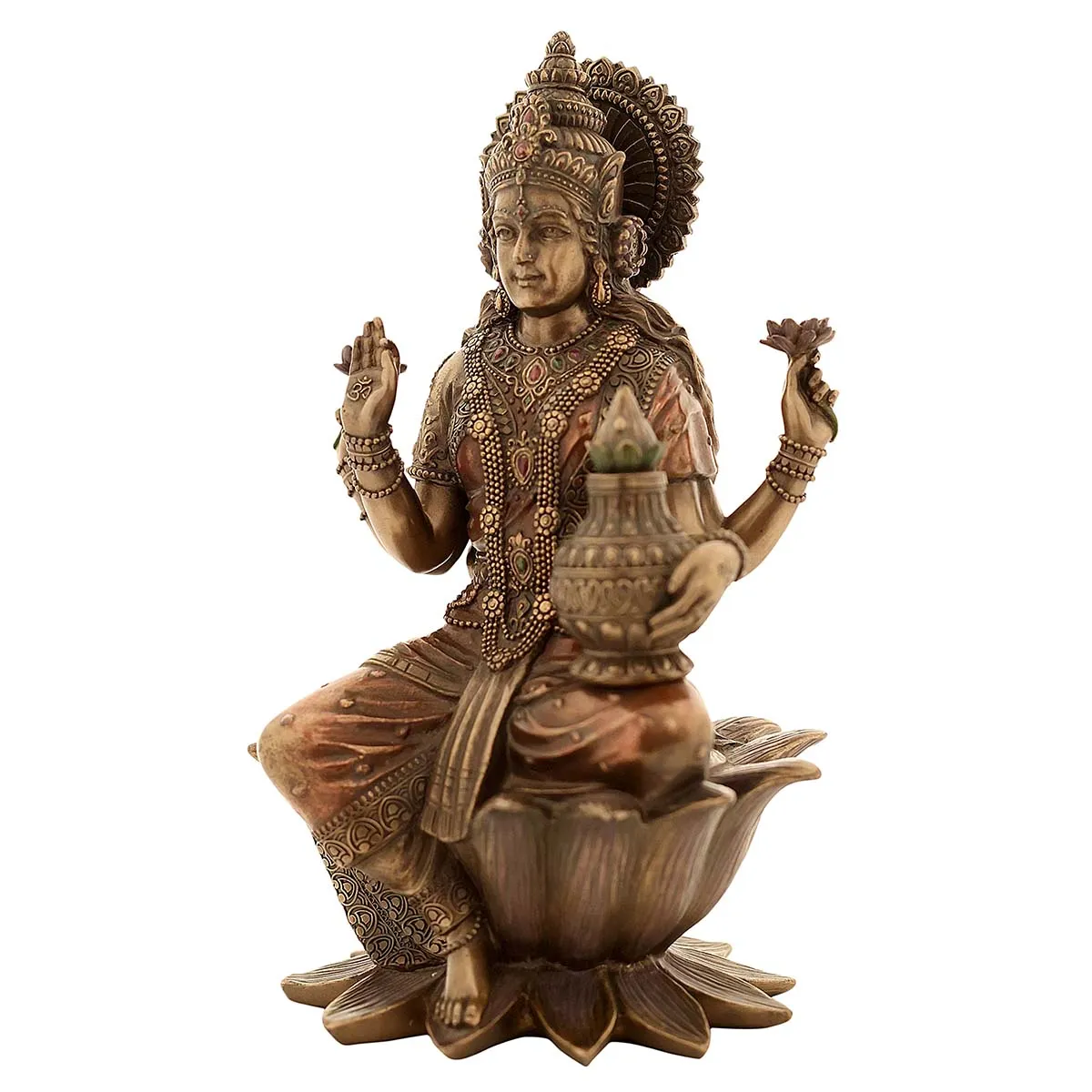 Lord Laxmi Sitting With lotus made of Bronze Composite - 8 x 7.5 x 12.5 Inch, 1.7 Kg