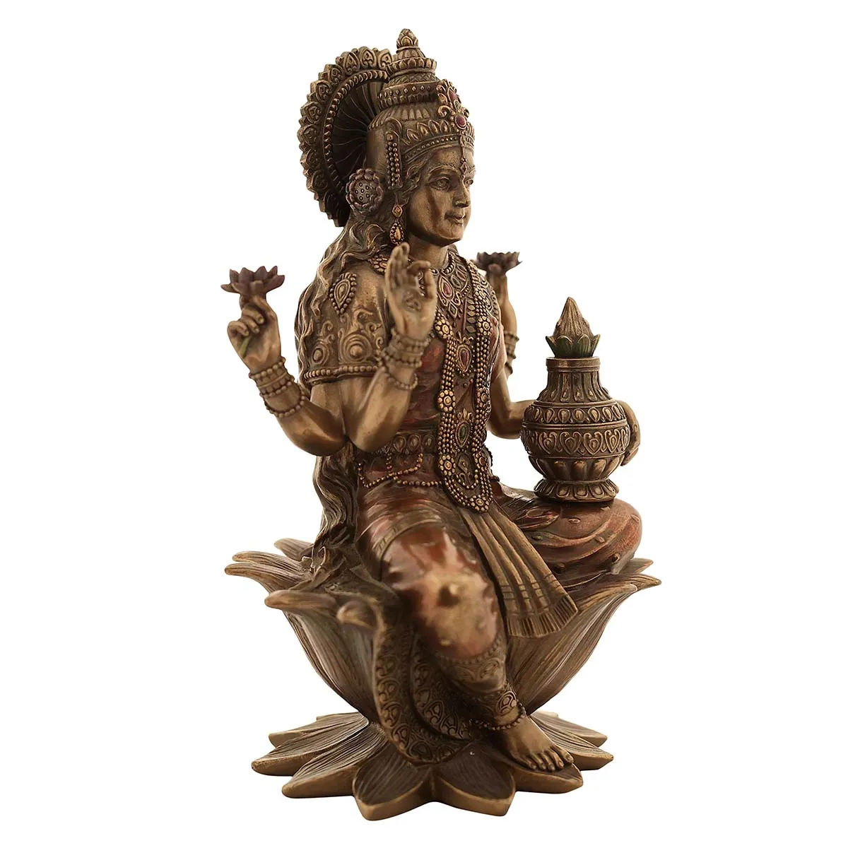 Lord Laxmi Sitting With lotus made of Bronze Composite - 8 x 7.5 x 12.5 Inch, 1.7 Kg