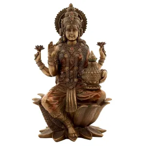 Lord Laxmi Sitting With lotus made of Bronze Composite - 8 x 7.5 x 12.5 Inch, 1.7 Kg