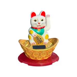 Lucky Waving Cat in Coin Bowl