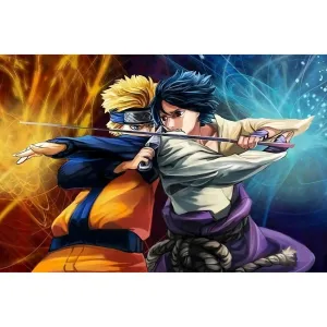 Naruto Fighting Cartoon - Full Round Diamond - 45x30CM