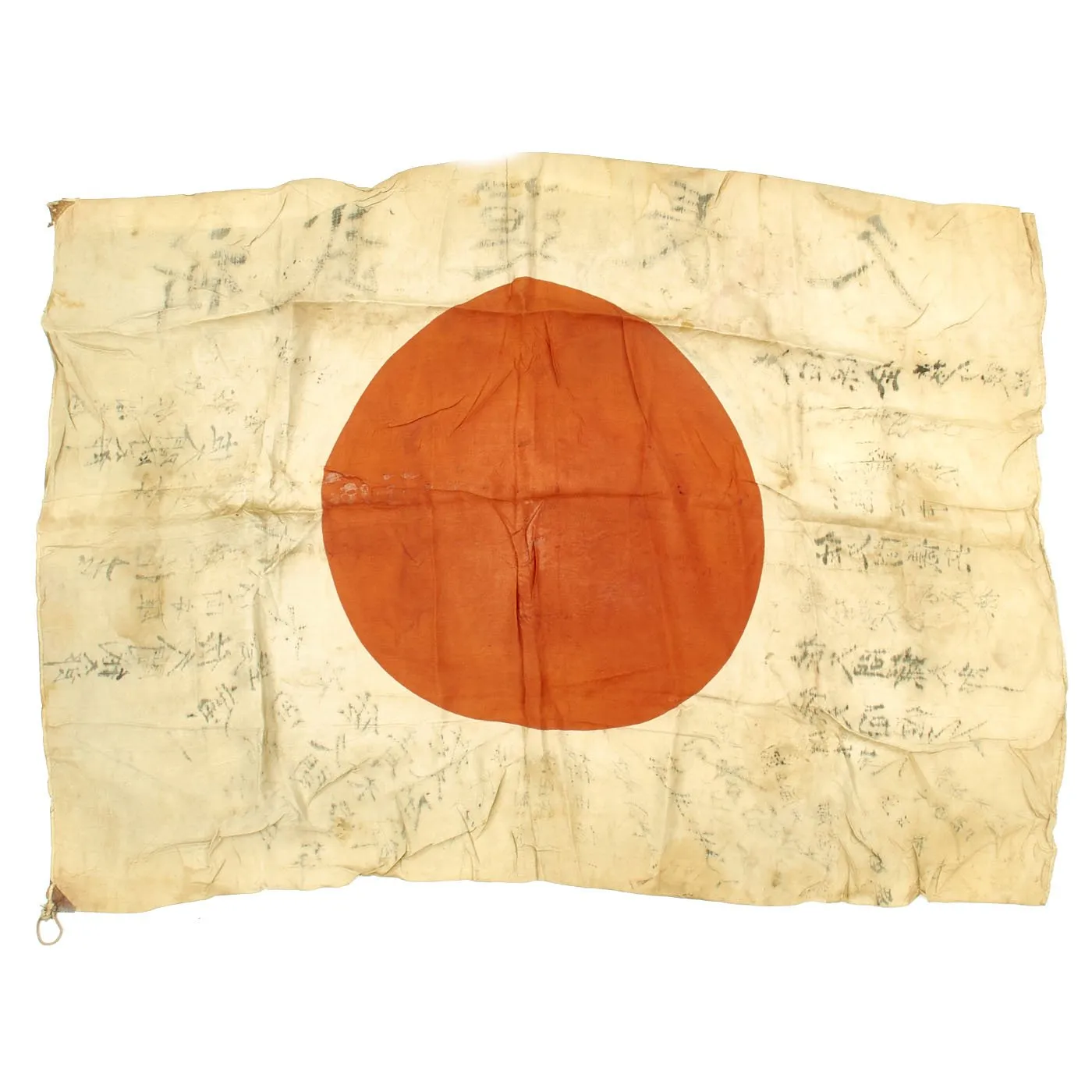 Original Japanese WWII Hand Painted Cloth Good Luck Flag - 27" x 40"