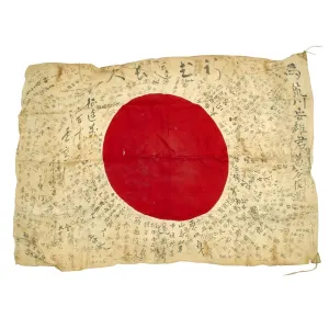 Original Japanese WWII Hand Painted Cloth Good Luck Flag - 29" x 40"