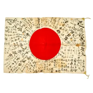 Original Japanese WWII Hand Painted Cloth Good Luck Flag - 42 ½” X 29”