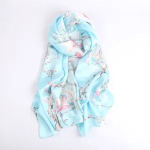 Silk Scarf Collections|Blossom Range|Magnolia Design|Blue|Long Silk Scarf