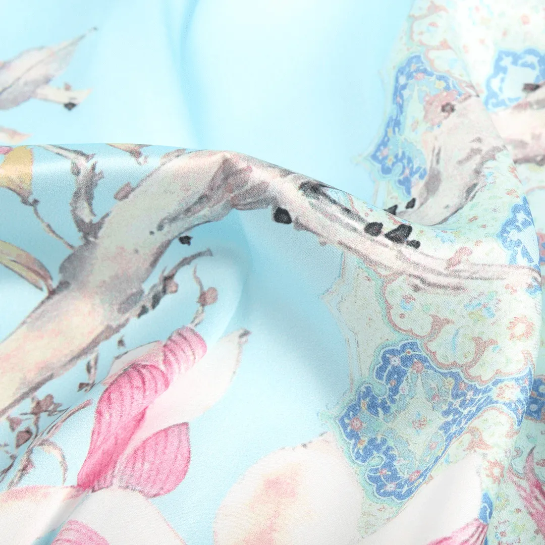 Silk Scarf Collections|Blossom Range|Magnolia Design|Blue|Long Silk Scarf