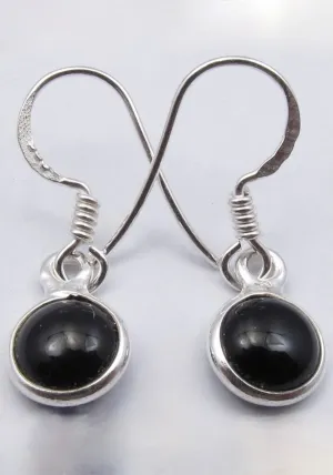 Solid Silver Black Onyx Round Drop Earrings