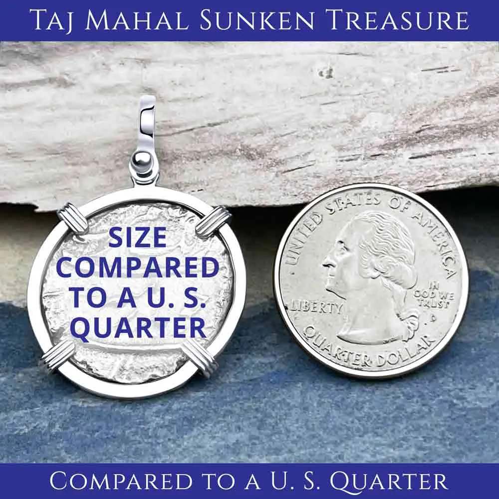 Taj Mahal Sunken Treasure - Arthur C Clarke's 1702 Shipwreck 1 Rupee Silver Coin 14K Gold and Sterling Pendant | Artifact #8424