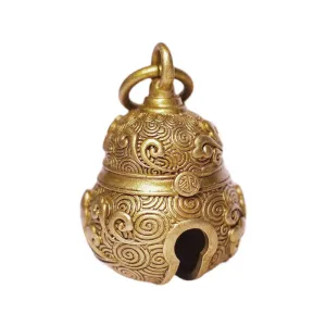 Vintage Chinese Auspicious Cloud Pattern Handcrafted Brass Gourd-shaped Bell Pendant