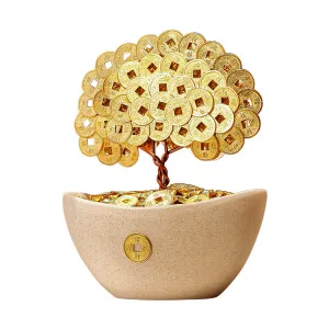 Wealth-Attracting Cat & Prosperity Tree Ornament Creative Chinese Living Room Decor